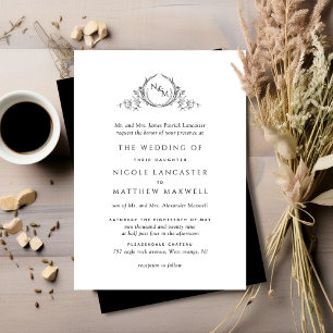 Invitation Élégant Monogramme Formal Mariage noir et blanc