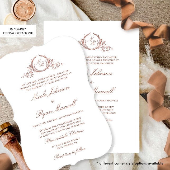 Invitation Élégant Monogramme Forme Mariage en terre cuite fo (Créateur téléchargé)