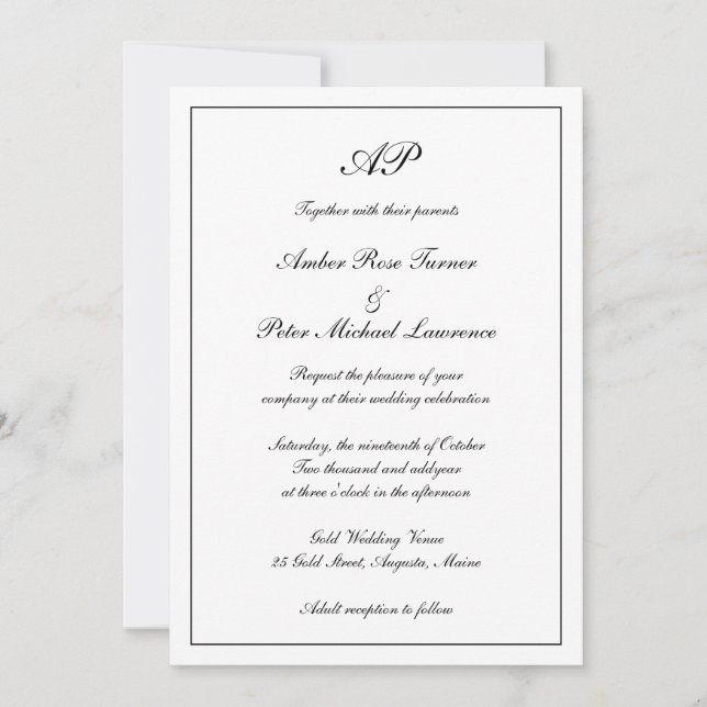 Invitation Élégant Monogramme Formel Tout en un Mariage (Devant)