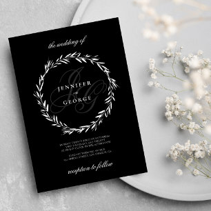 Invitation Élégant monogramme initiales Mariage noir blanc
