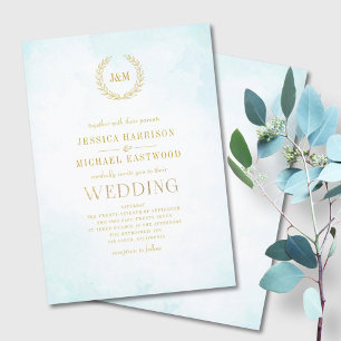 Invitation Élégant Monogramme minimaliste Classique Turquoise