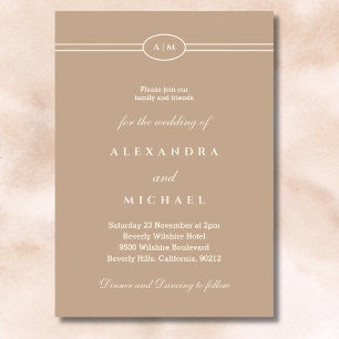 Invitation Élégant Monogramme minimaliste Crème Taupe Mariage