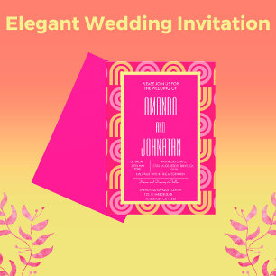 Invitation Élégant Monogramme moderne Neon rose formes géomét