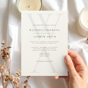 Invitation Élégant Monogramme Moderne Noir & Ecru Mariage