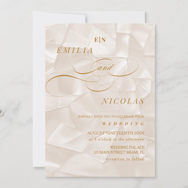 Invitation Élégant Monogramme Neutre Mariage Abstrait (Devant)