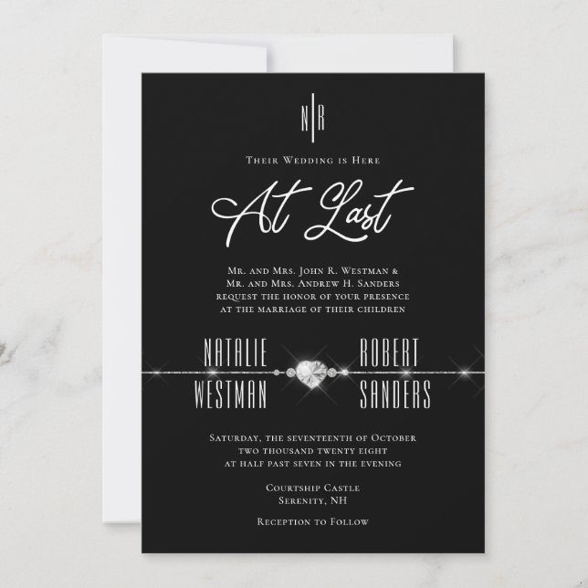 Invitation Élégant Monogramme noir blanc à Dernier Mariage (Devant)