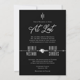 Invitation Élégant Monogramme noir blanc à Dernier Mariage