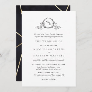 Invitation Élégant Monogramme noir et or Mariage officiel