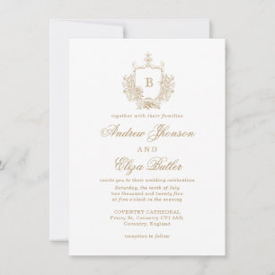 Invitation Élégant Monogramme Or Crest Mariage personnalisé