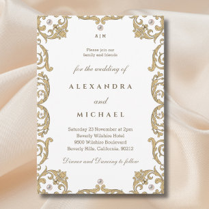 Invitation Élégant Monogramme Ornate Victorian Pearl Mariage