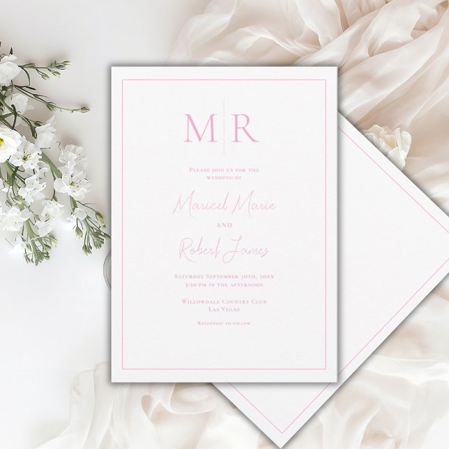 Invitation Élégant Monogramme Rose Mariage Moderne (Créateur téléchargé)