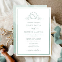 Elégant Monogramme vert pâle Aquarelle Mariage Inv