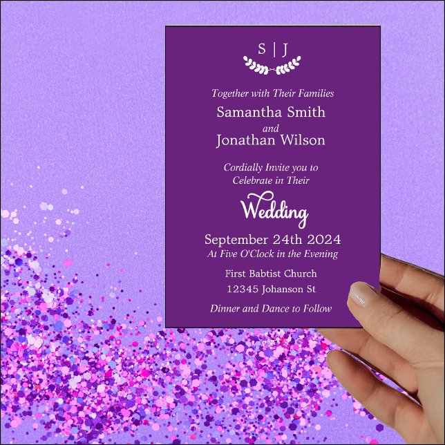Invitation Élégant Monogramme violet Bijou Mariage de ton (Créateur téléchargé)