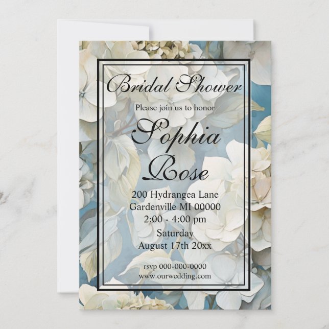 Invitation Elégant moody bleu poussiéreux flores d'aquarelle (Devant)