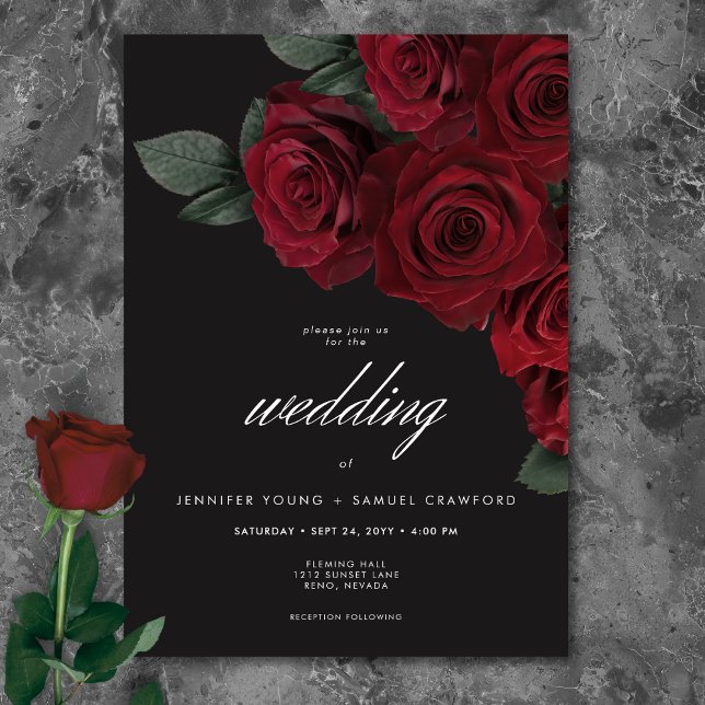 Invitation Élégant Moody Blood Red Roses Floral Mariage (Créateur téléchargé)
