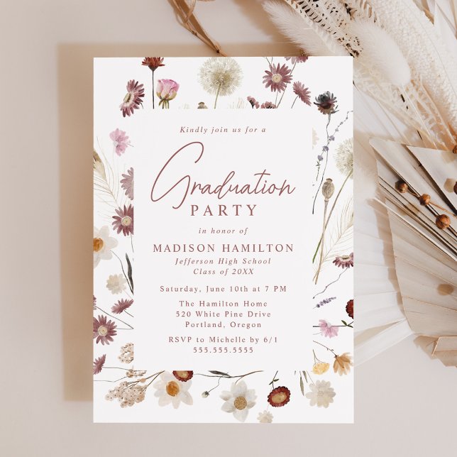 Invitation Élégant Moody Fleur sauvage Graduation Party (Créateur téléchargé)