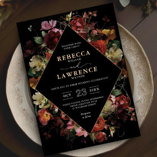 Invitation Élégant moody floral noir mariage