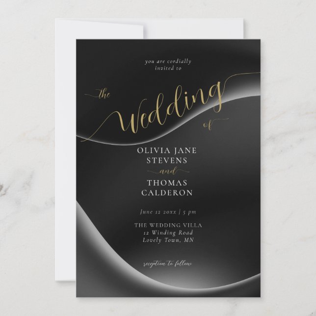 Invitation Élégant Moody moderne Tulle Noir Tulle Mariage Abs (Devant)