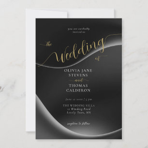 Invitation Élégant Moody moderne Tulle Noir Tulle Mariage Abs