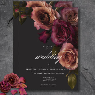 Invitation Elégant Moody Muted Rust & Burgundy Floral Mariage