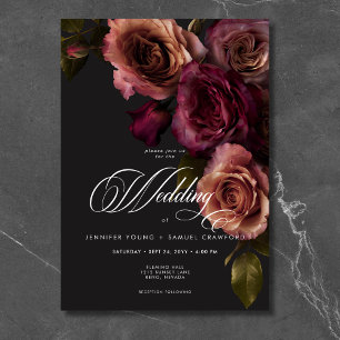 Invitation Elégant Moody Muted Rust & Burgundy Floral Mariage