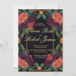 Invitation Élégant moody rose poachy boho floral