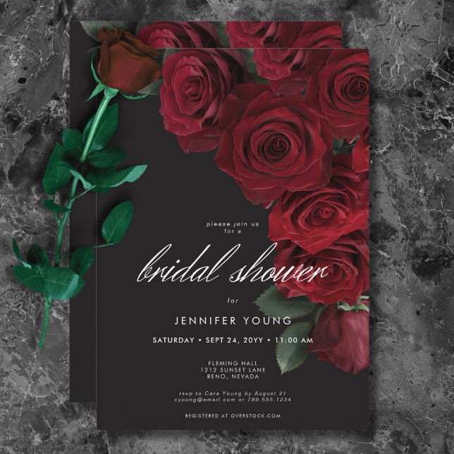 Invitation Élégant Moody Roses de sang Fête des mariées flora (Elegant Moody Blood Roses Floral Bridal Shower Invitation)