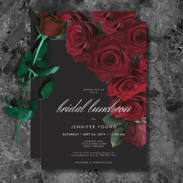 Invitation Élégant Moody Roses de sang Floral Bridal Luncheon (Elegant Moody Blood Roses Floral Bridal Luncheon Invitation)