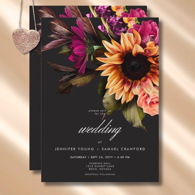 Invitation Élégant Moody Vibrant Sunset Floral Mariage (Elegant Moody Vibrant Sunset Floral Invitation)