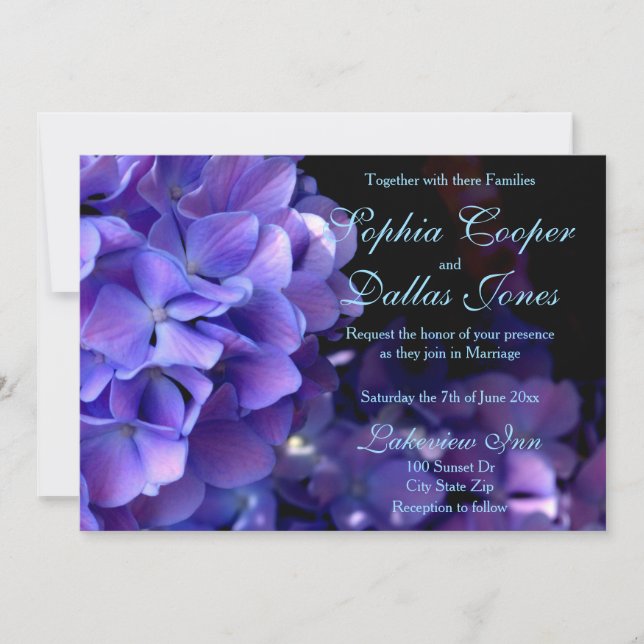 Invitation Élégant moody violet Mariage floral noir (Devant)