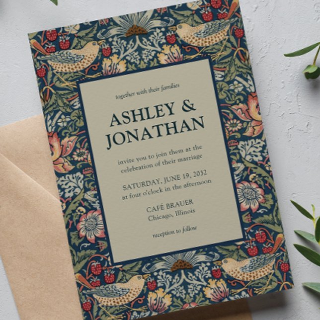 Invitation Elégant Morris fraise Theif Motif Mariage (Créateur téléchargé)