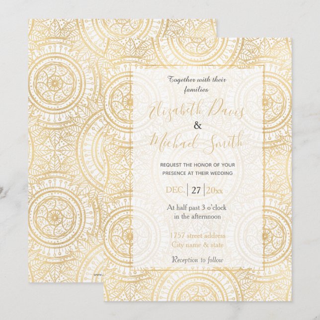 Invitation Élégant Motif blanc de tournesol Mandala Gold (Devant / Derrière)