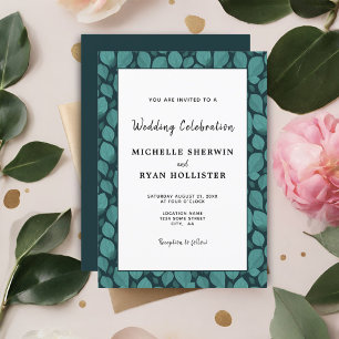 Invitation Élégant motif botanique de feuille de turquoise po