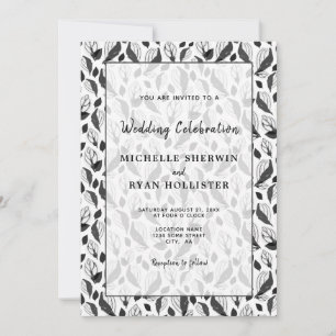 Invitation Élégant motif botanique de feuilles noir et blanc 