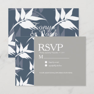 Invitation Élégant motif botanique feuille bleu blanc mariage