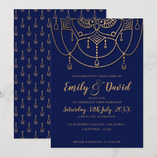 Invitation Elégant Motif de design Blue Gold de la Marine