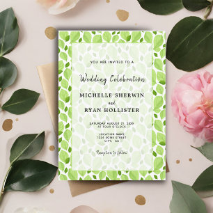 Invitation Élégant motif de feuille de basilic vert Mariage b