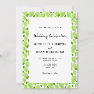 Invitation Élégant motif de feuille de basilic vert pour mari