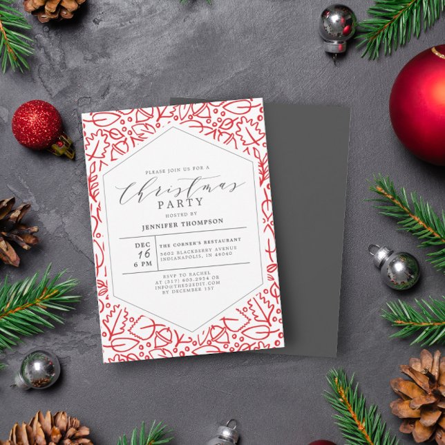 Invitation Élégant Motif de Noël Rouge Blanc Fête de Noël (Créateur téléchargé)