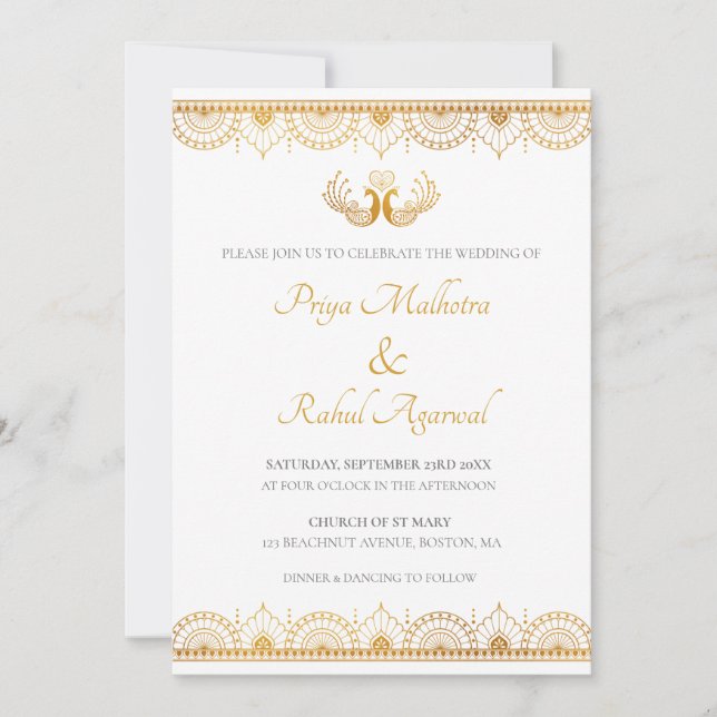 Invitation Élégant Motif d'or Mariage indien (Devant)