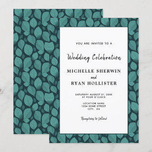 Invitation Élégant Motif feuille Turquoise Mariage botanique