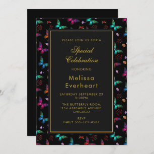Invitation Élégant Motif papillon sur noir
