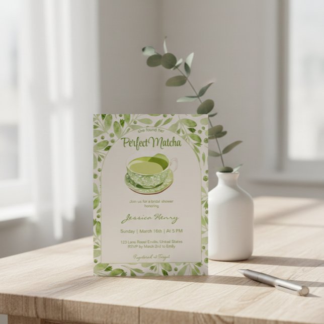 Invitation Elégant Motif vert parfait Matcha nuptiale douche (Créateur téléchargé)