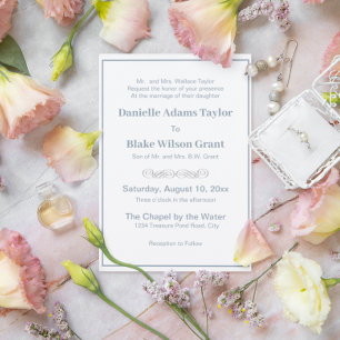 Invitation Élégant Mots traditionnels Mariage bleu bleu blanc