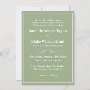 Invitation Élégant Mots traditionnels Sage Vert Mariage blanc