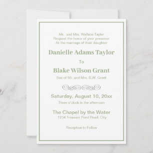 Invitation Élégant Mots traditionnels Sage Vert Mariage blanc