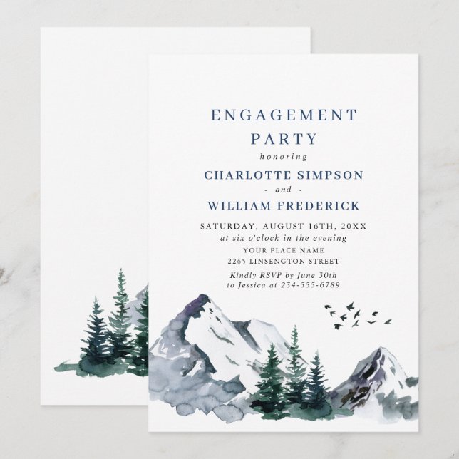 Invitation Elegant Mountain Forest ENGAGEMENT PARTI (Devant / Derrière)