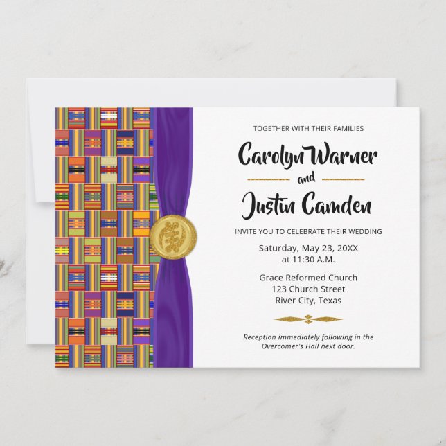 Invitation Élégant Multicolor Africain Kente Cloth K45 Mariag (Devant)