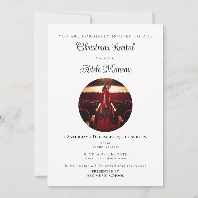 Invitation Elegant Music School Photo de l'élève Considérant (Devant)