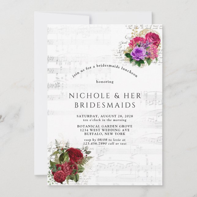 Invitation Elégant Musical Floral Mariage Couples Douche (Devant)